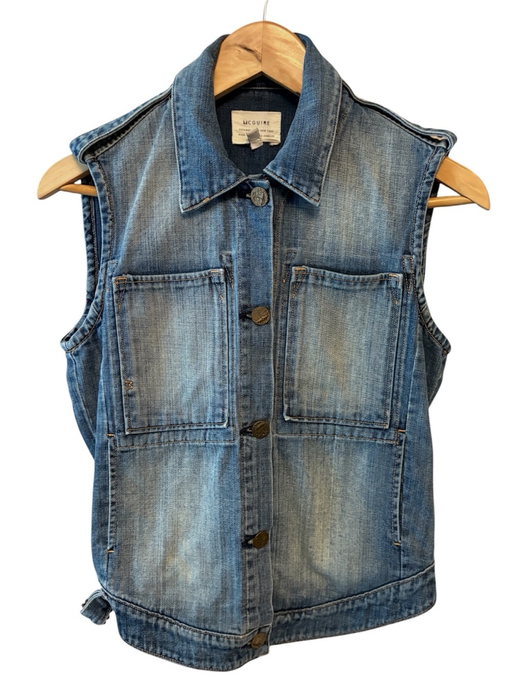 McGuire Denim Abby Rose Sleeveless Fitted Vest Distressed Denim Womens size XS